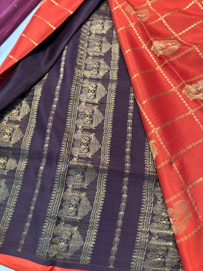 Ratha Vara Pure Mysore Silk Saree -Orange