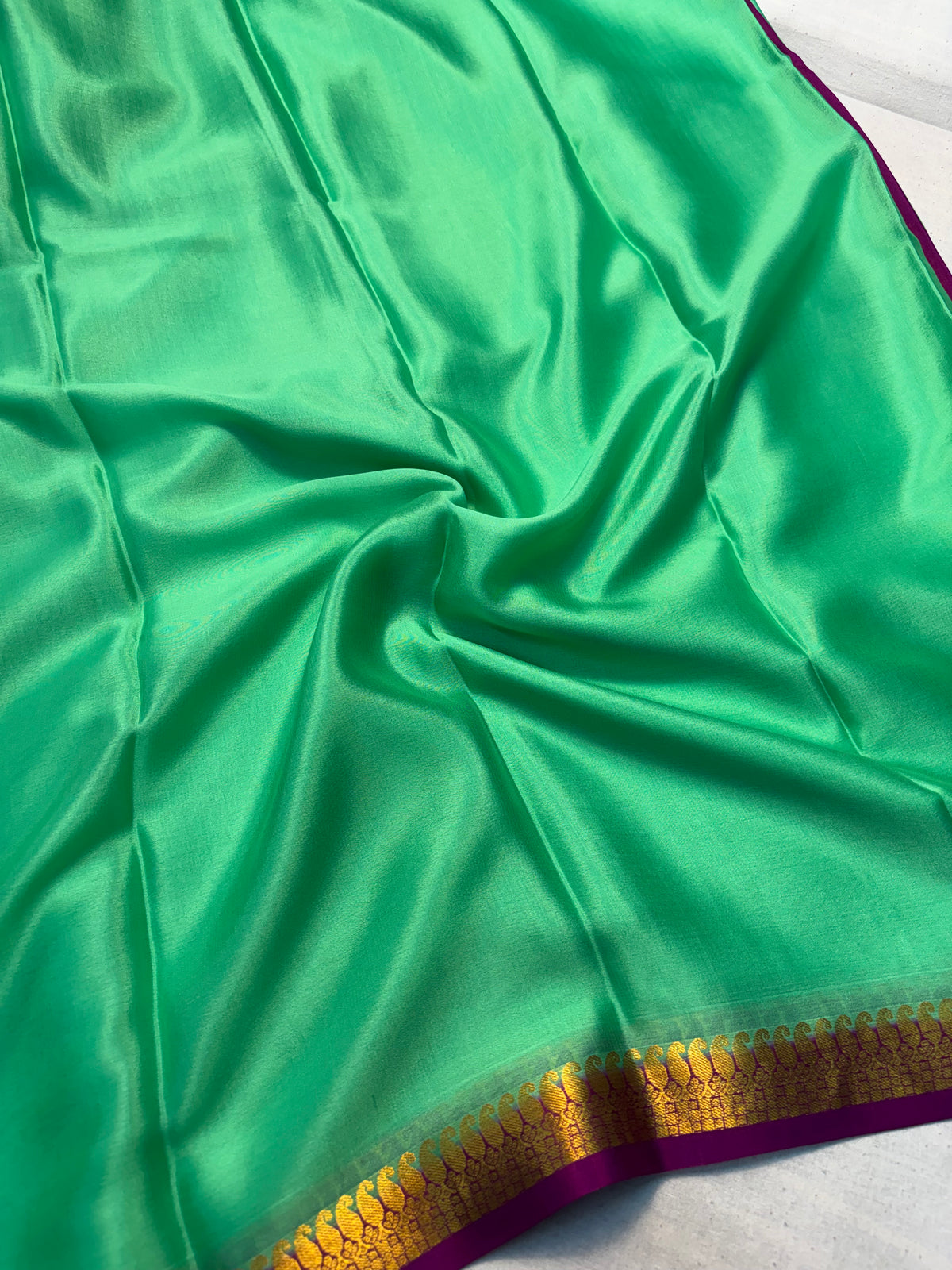 Pure Mysore Silk with 1 Inch Border - Green