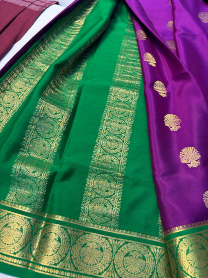 Pure Mysore Silk with Gandaberunda Butta - Purple
