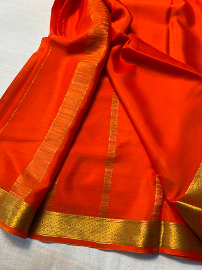Pure Mysore Silk with Small  Border saree - Orange