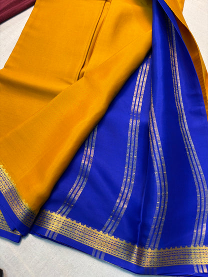 Pure Mysore Silk with 60 GSM Small Border -Yellow