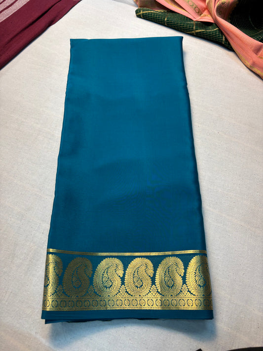 Pure Mysore Silk with Mango border - Teal Blue