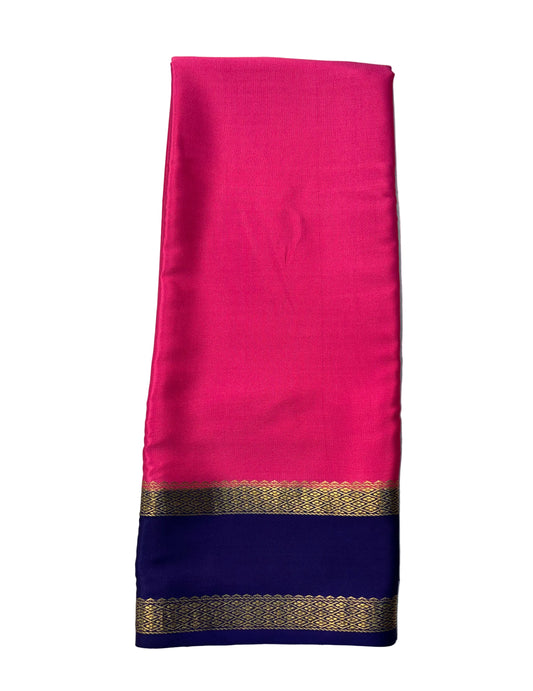 Pure Mysore Silk Saree with contrast Border -Pink