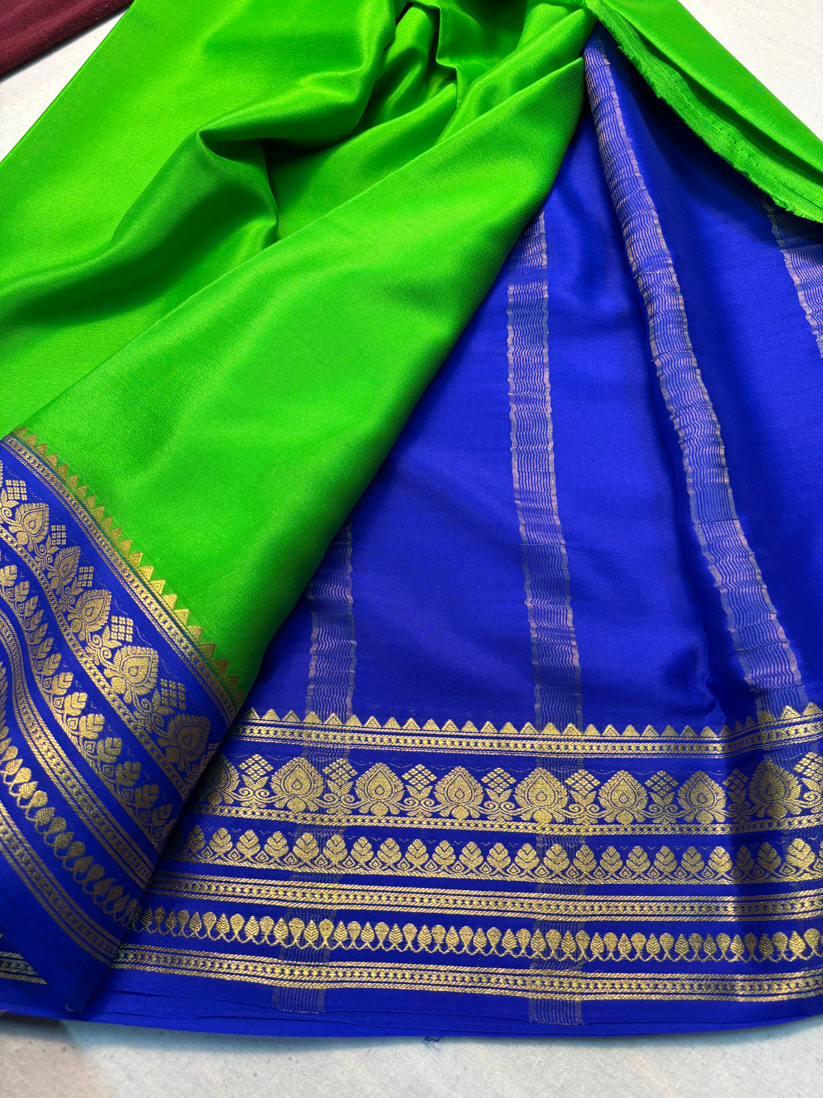 Pure Mysore Silk Saree with Contrast Border -Green