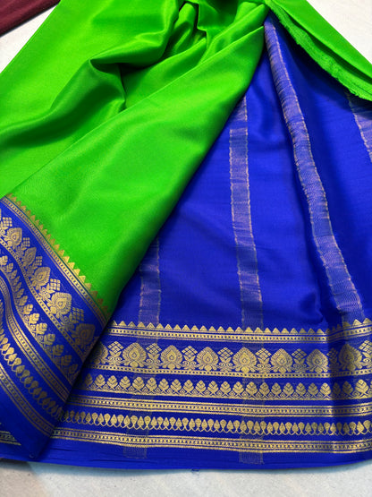 Pure Mysore Silk Saree with Contrast Border -Green