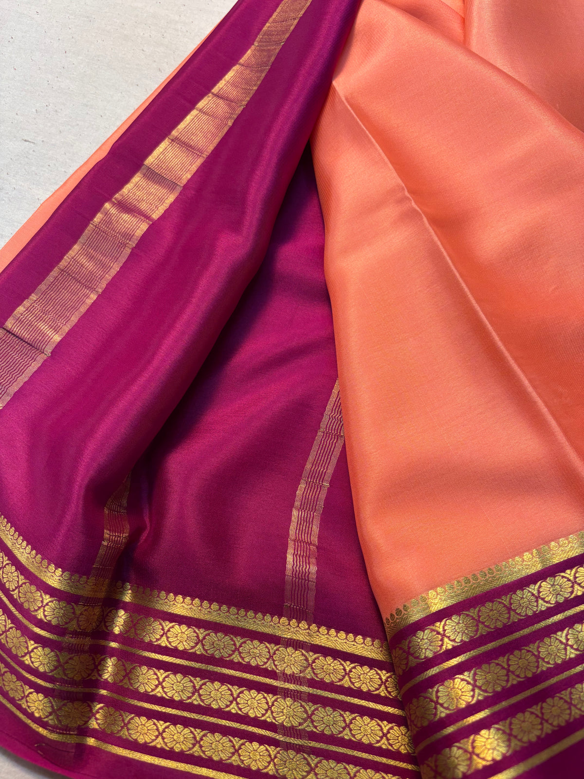 Pure Mysore Silk Saree 60GSM With contrast Border - Peach