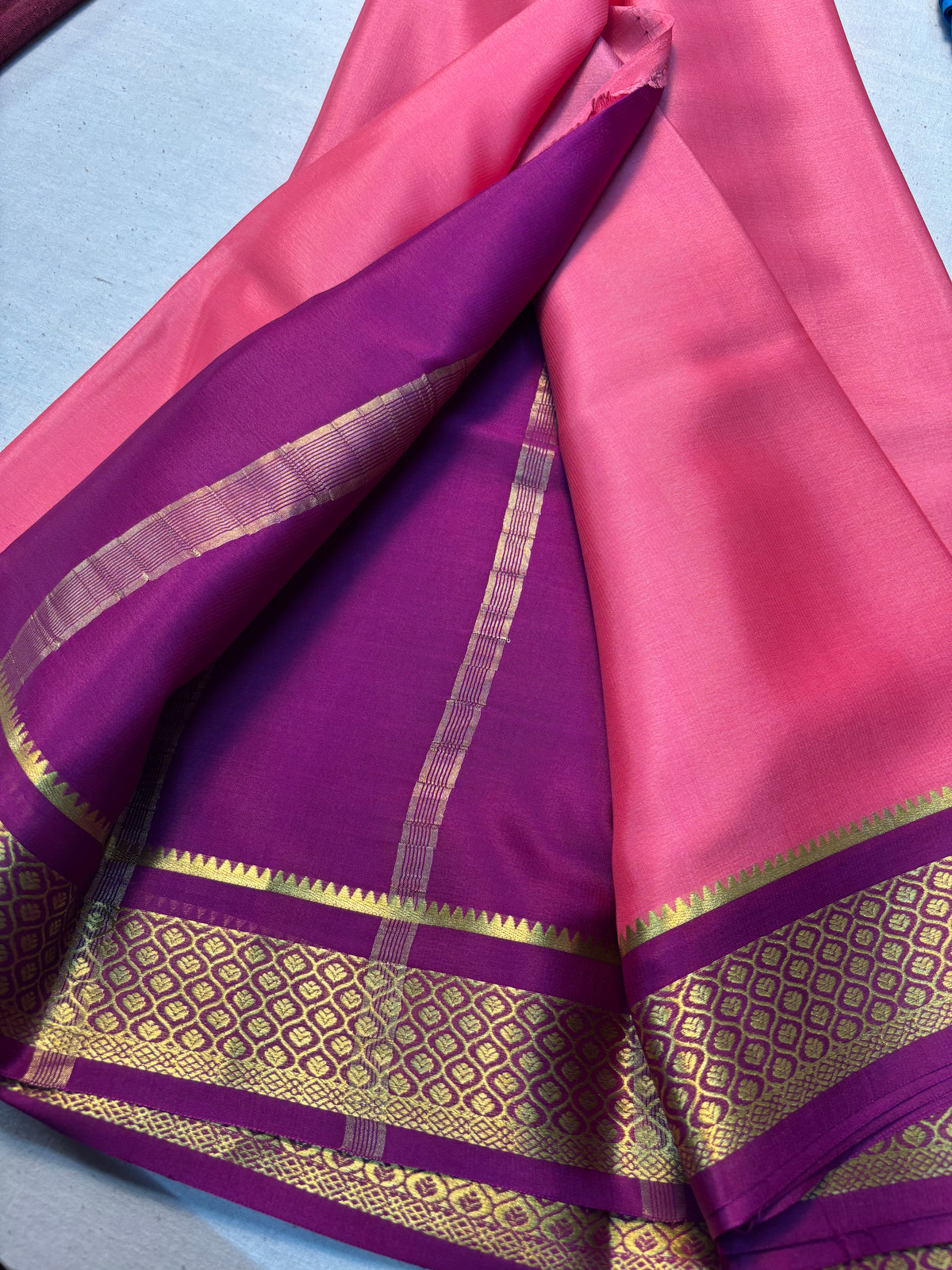 Pure Mysore Silk 60GSM Saree With contrast Border - Pink
