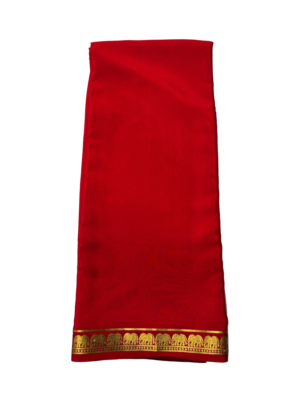Pure Mysore Silk saree with Small Elephant Border -Red