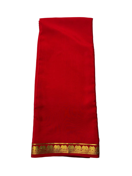 Pure Mysore Silk saree with Small Elephant Border -Red