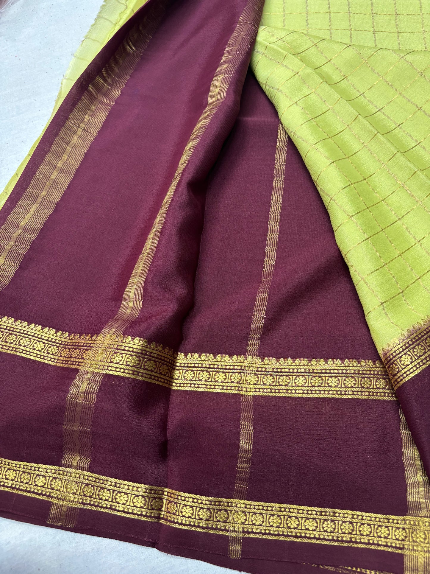 Pure Mysore Checks Silk Saree -Green