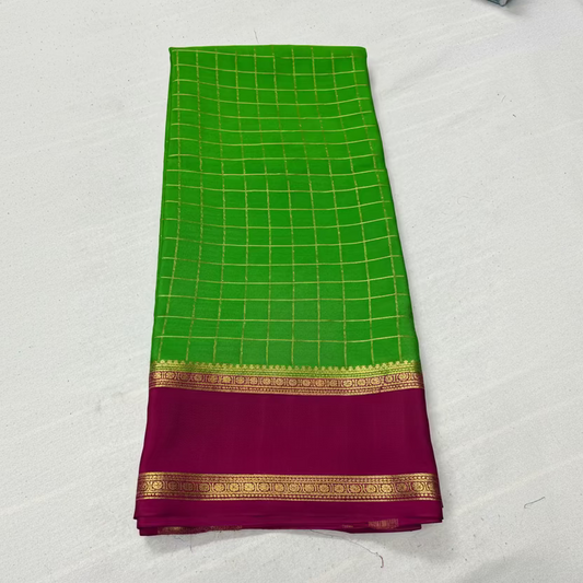 Pure Mysore Checks Silk Saree - Green
