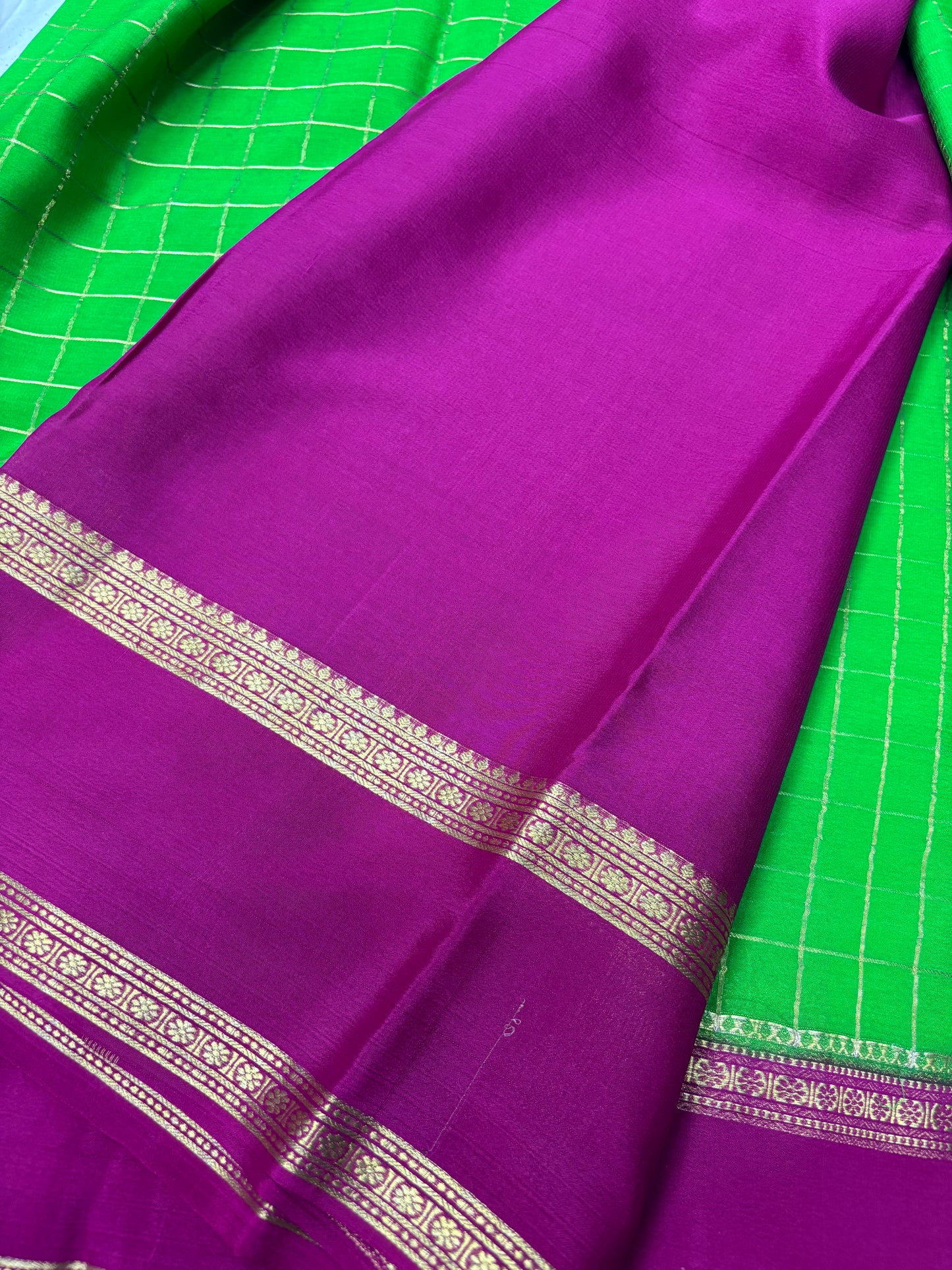 Pure Mysore Checks Silk Saree - Green