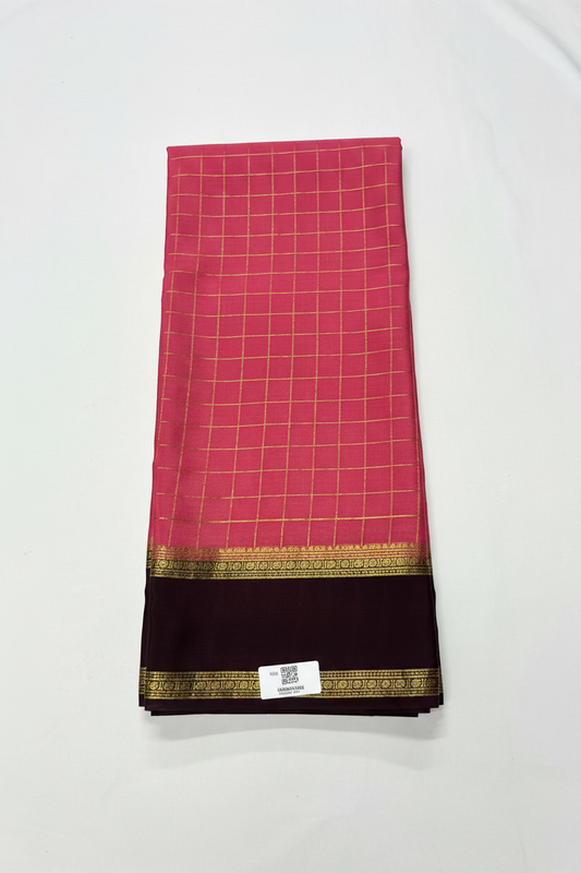 Pure Mysore Checks Silk Saree -Peach