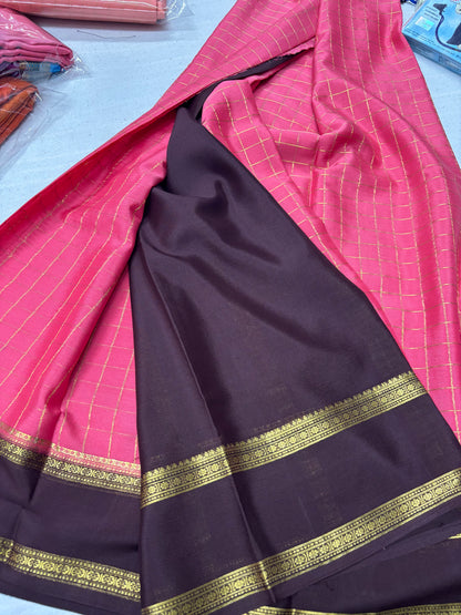 Pure Mysore Checks Silk Saree -Peach