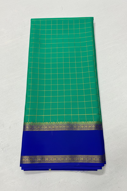 Checks Pure Mysore Silk Saree -Leaf Green