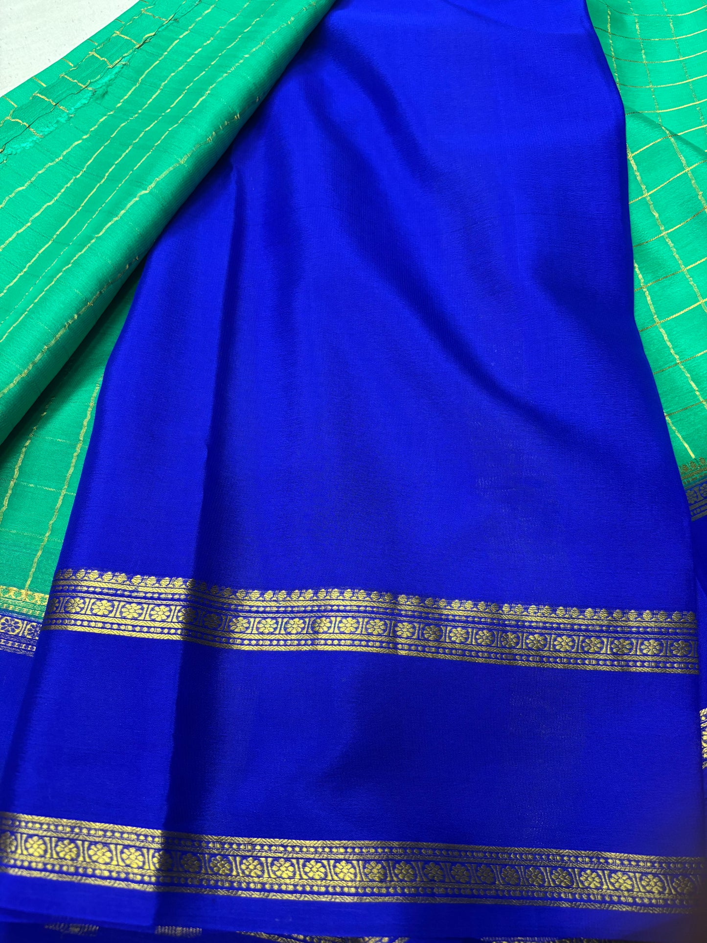 Checks Pure Mysore Silk Saree -Leaf Green