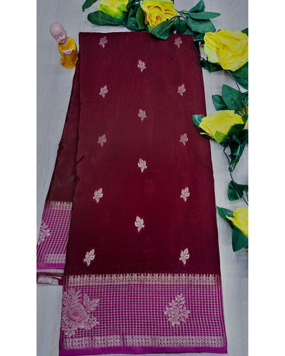 Marron with pink semi premium banaras
