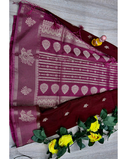 Marron with pink semi premium banaras