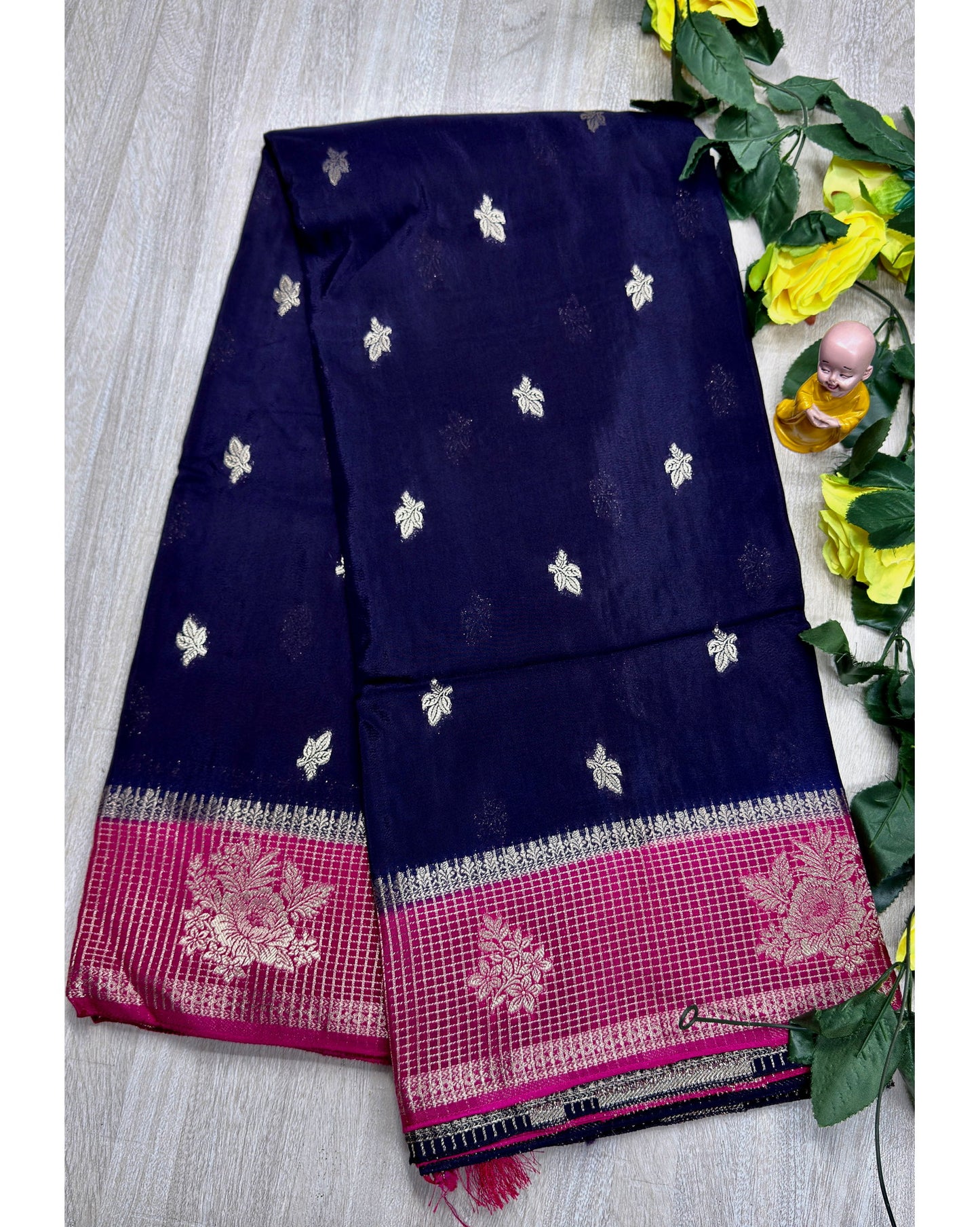 Navi blue with pink semi premium banaras
