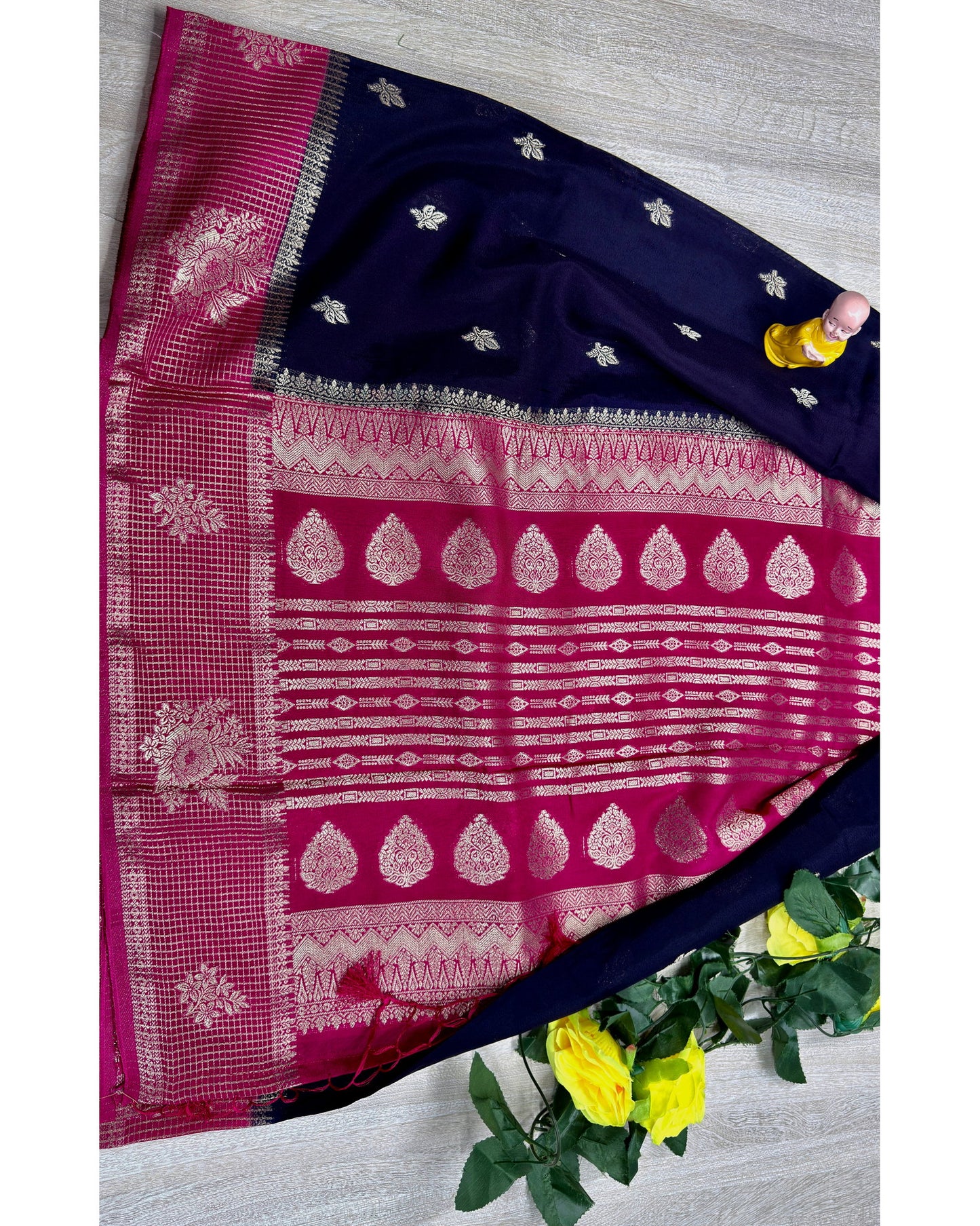 Navi blue with pink semi premium banaras