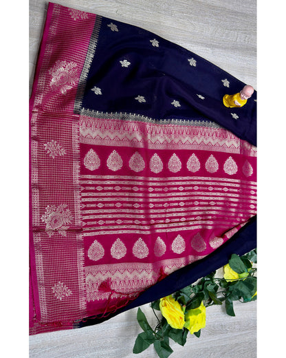 Navi blue with pink semi premium banaras