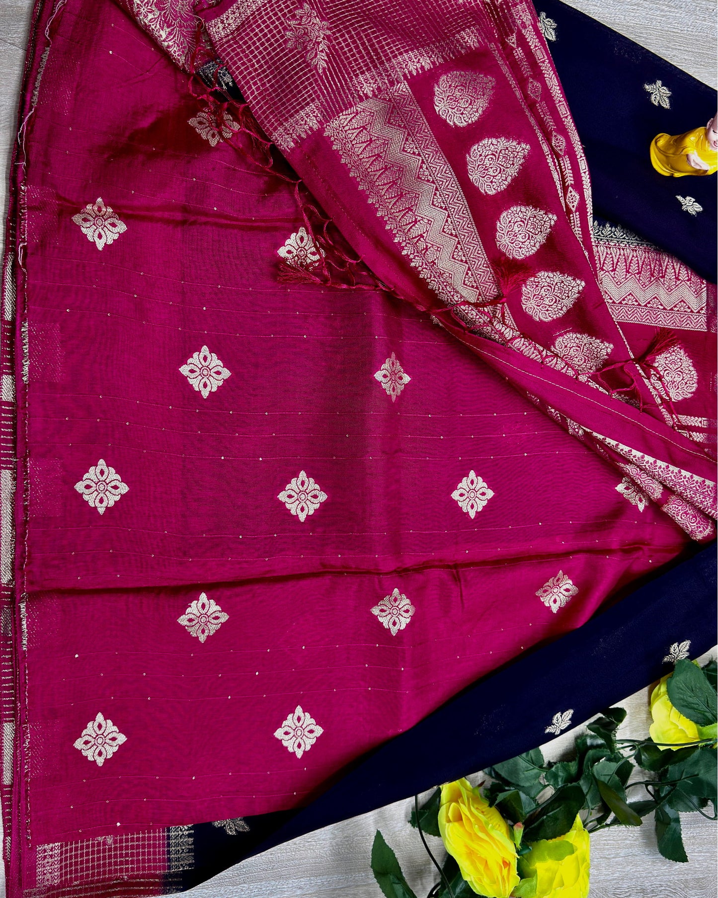 Navi blue with pink semi premium banaras