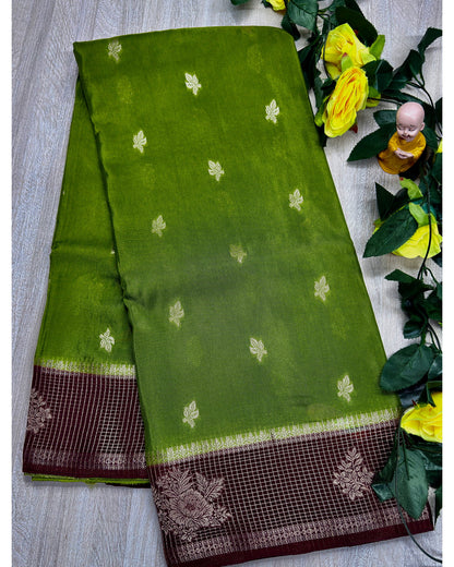 Green with Marron semi premium banaras