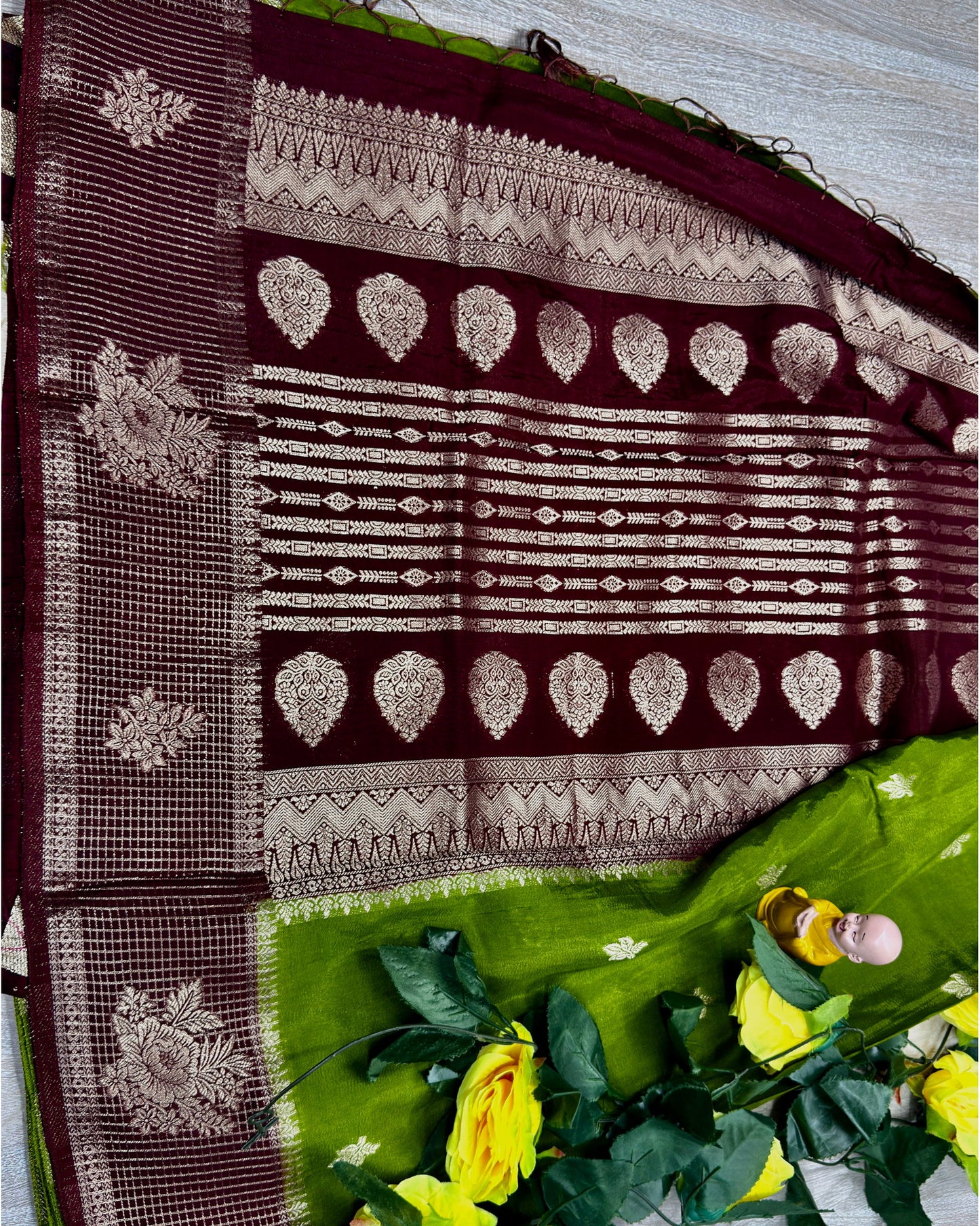 Green with Marron semi premium banaras