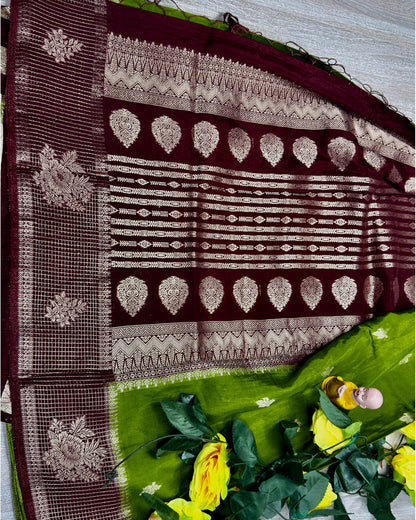 Green with Marron semi premium banaras