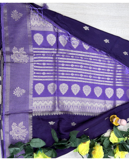 Blue with purple semi premium banaras