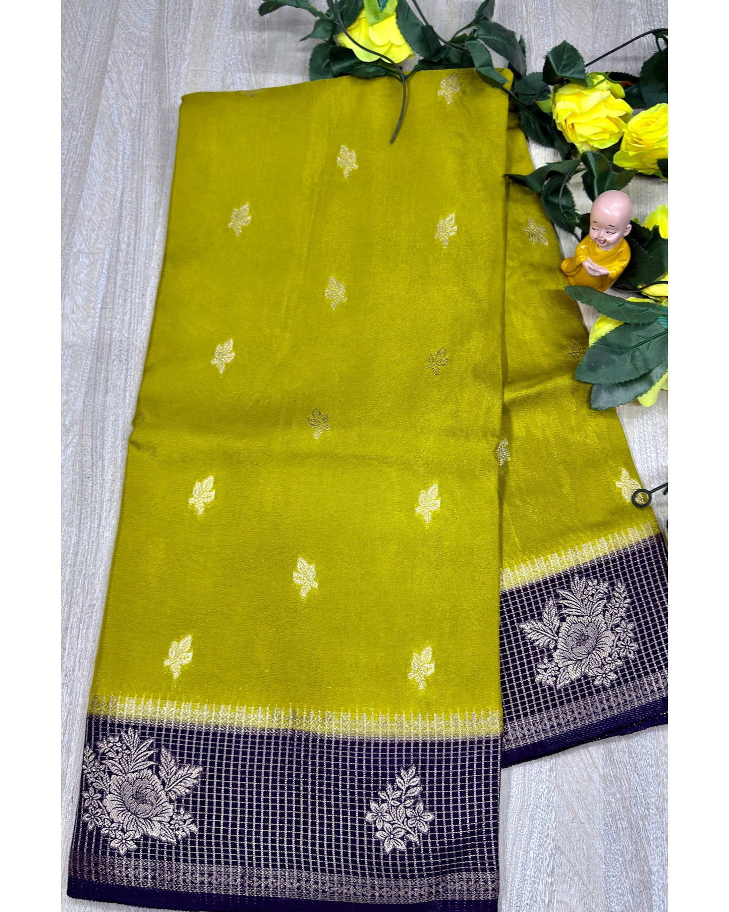 Olive green with blue semi premium banaras