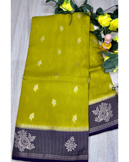 Olive green with blue semi premium banaras