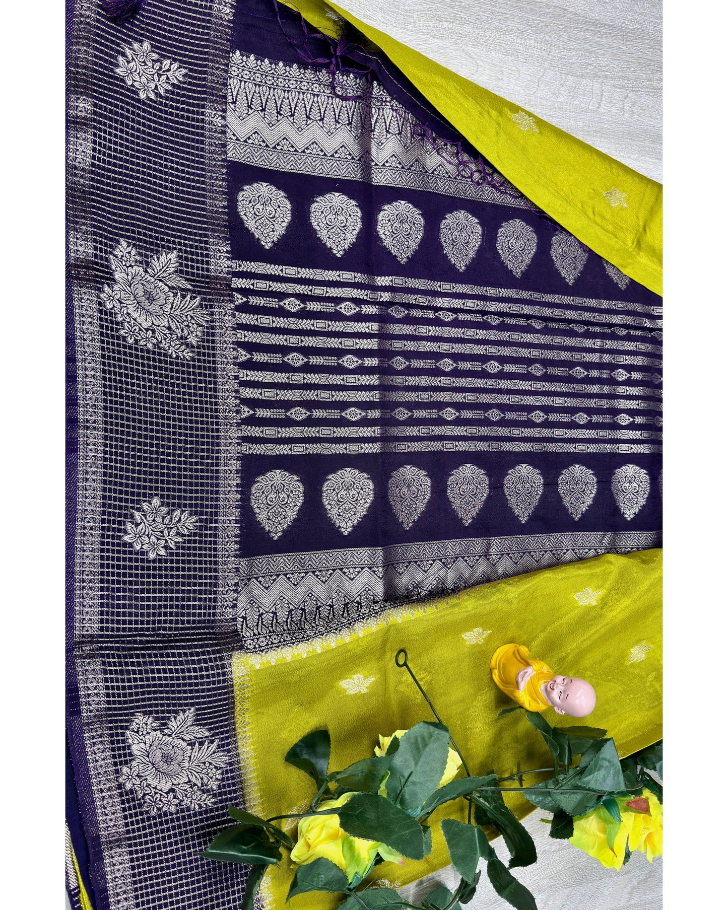 Olive green with blue semi premium banaras