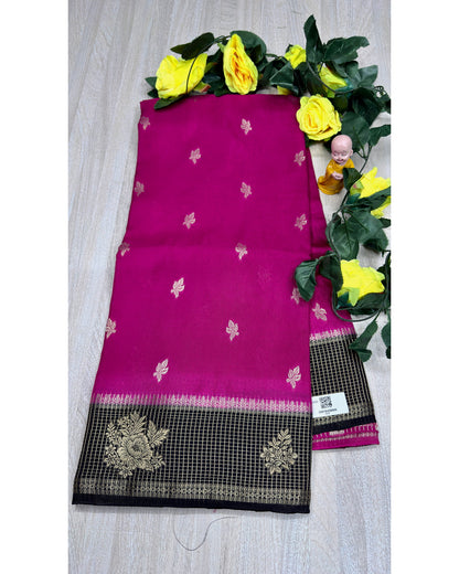 Rani pink with black semi premium banaras