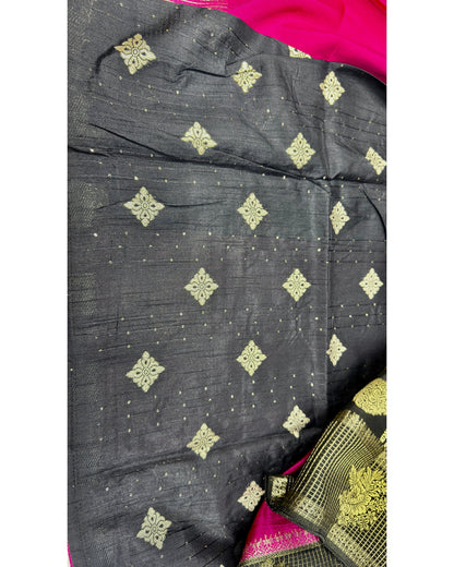 Rani pink with black semi premium banaras