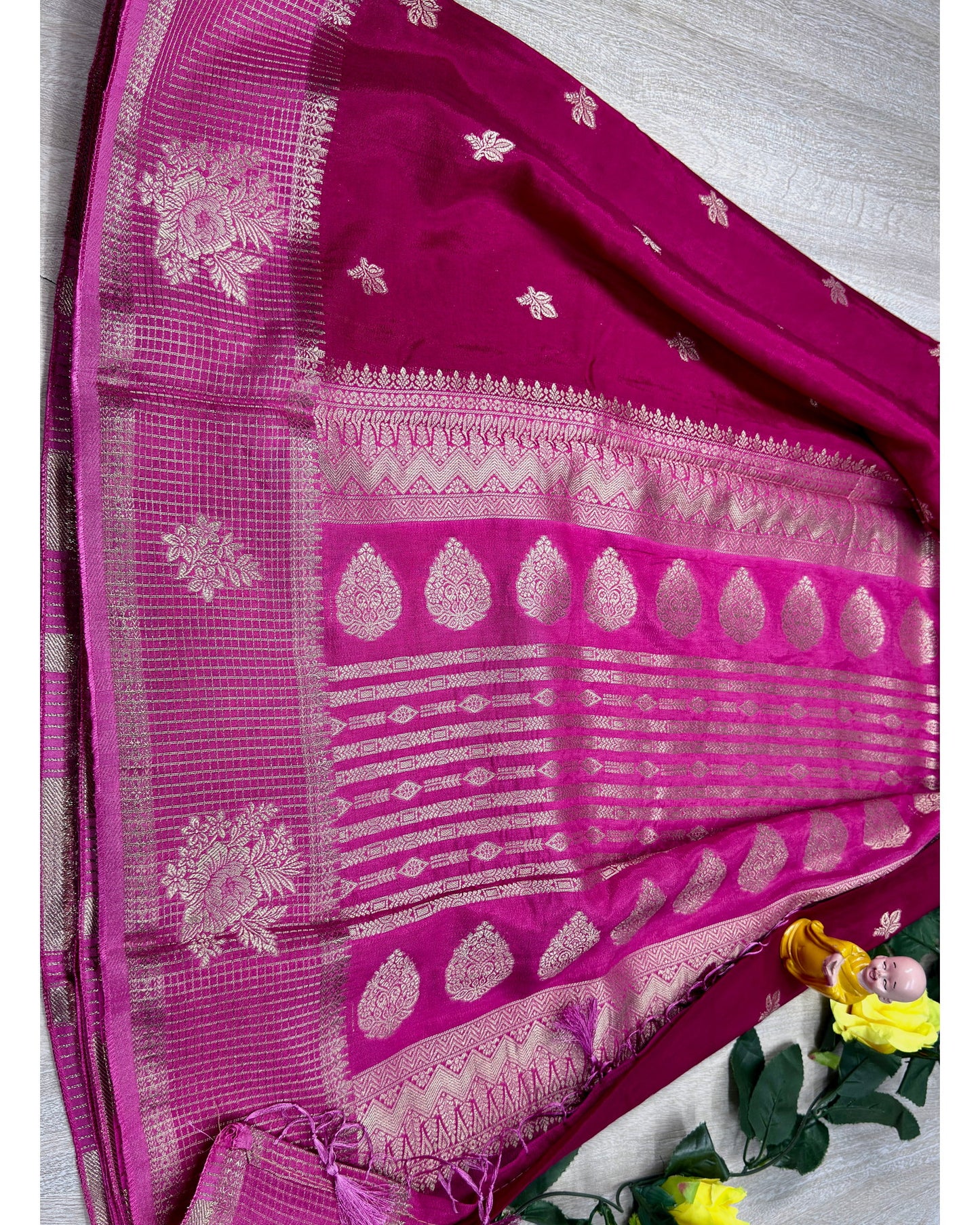 Rani pink with lite pink semi premium banaras