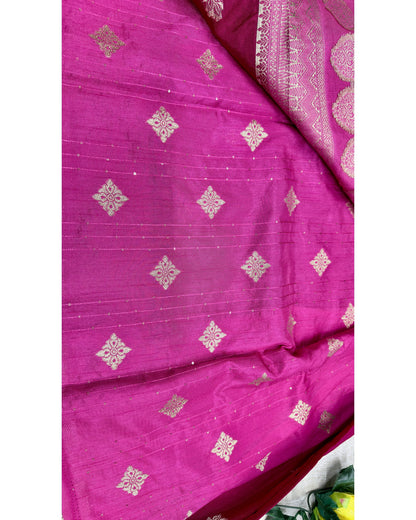 Rani pink with lite pink semi premium banaras