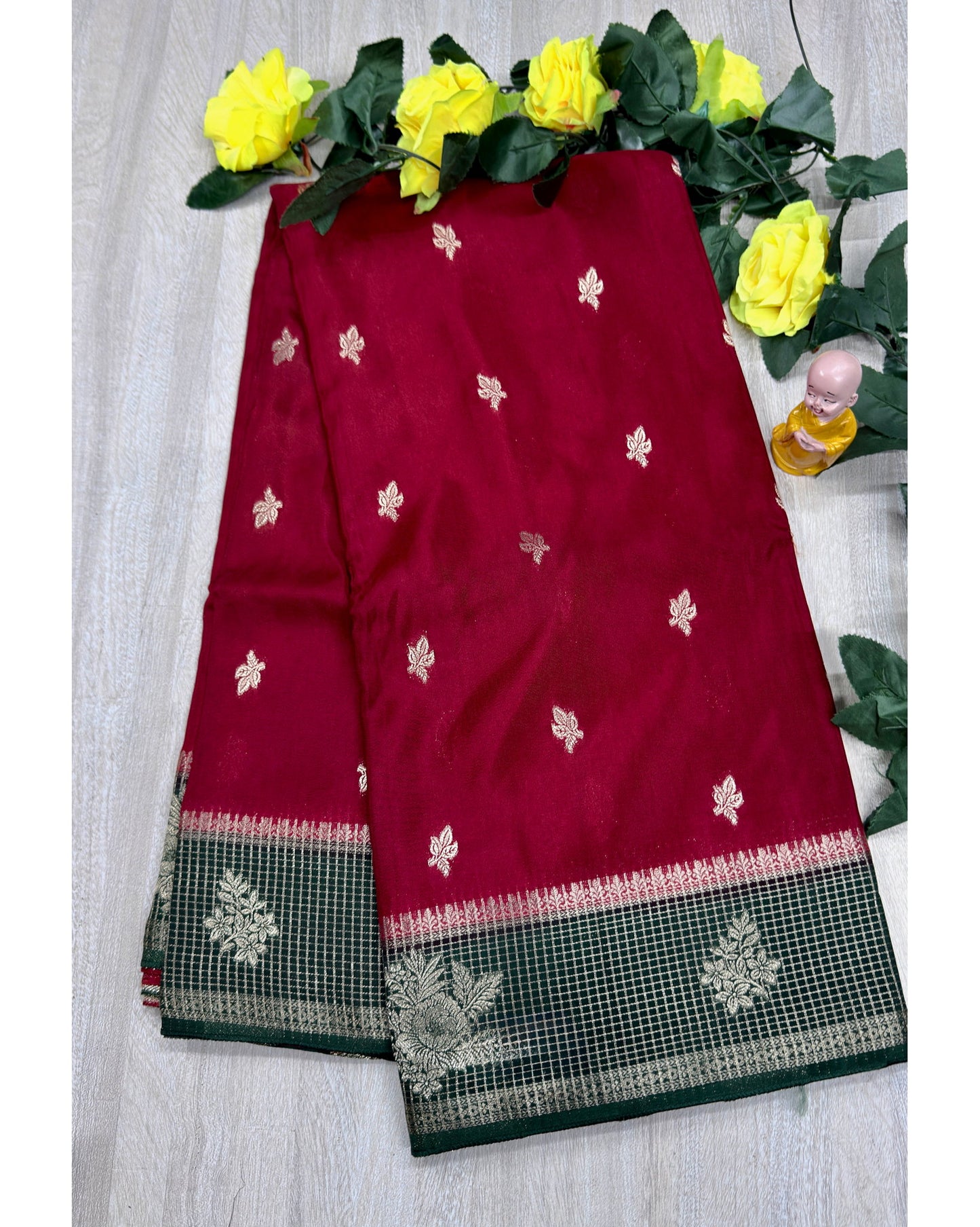 Dark red with green semi premium banaras