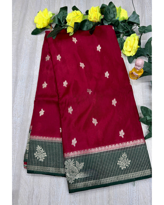 Dark red with green semi premium banaras