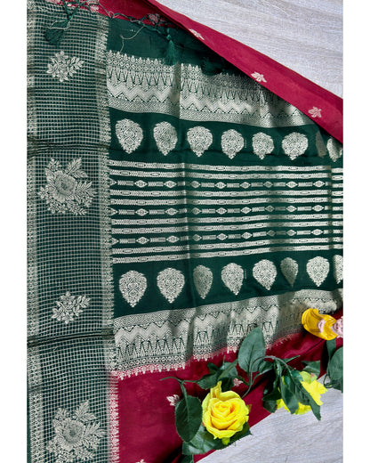 Dark red with green semi premium banaras