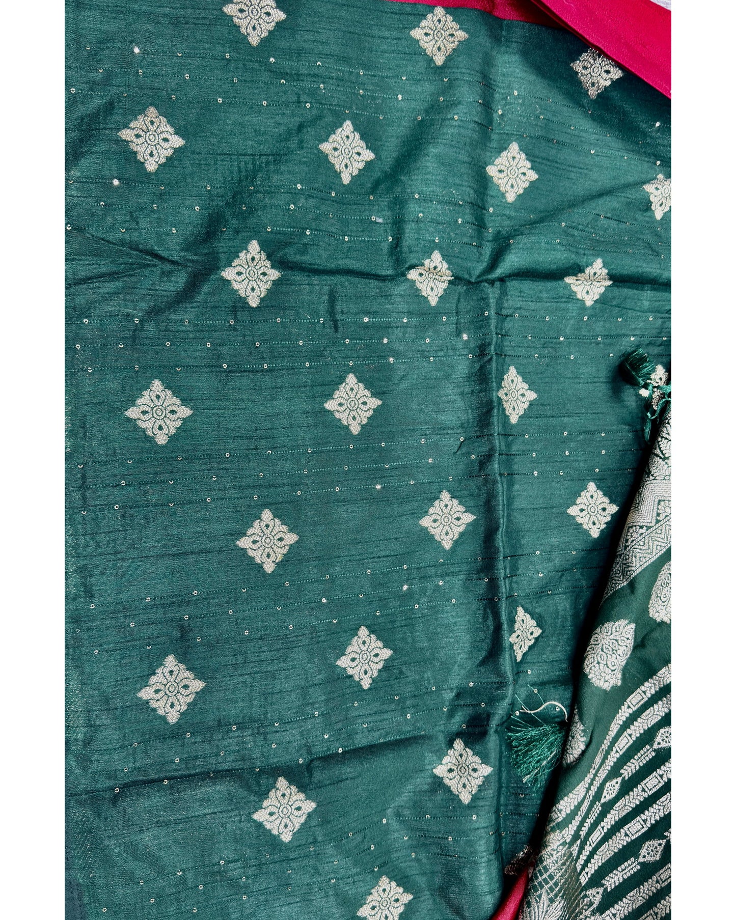 Dark red with green semi premium banaras