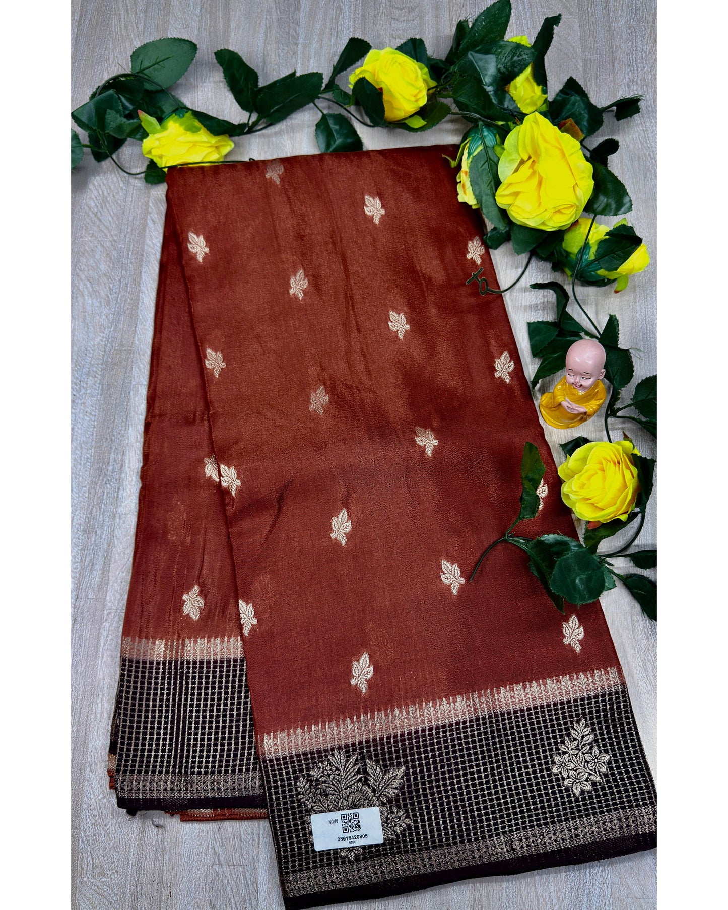 Lite rust orange with brown semi premium banaras