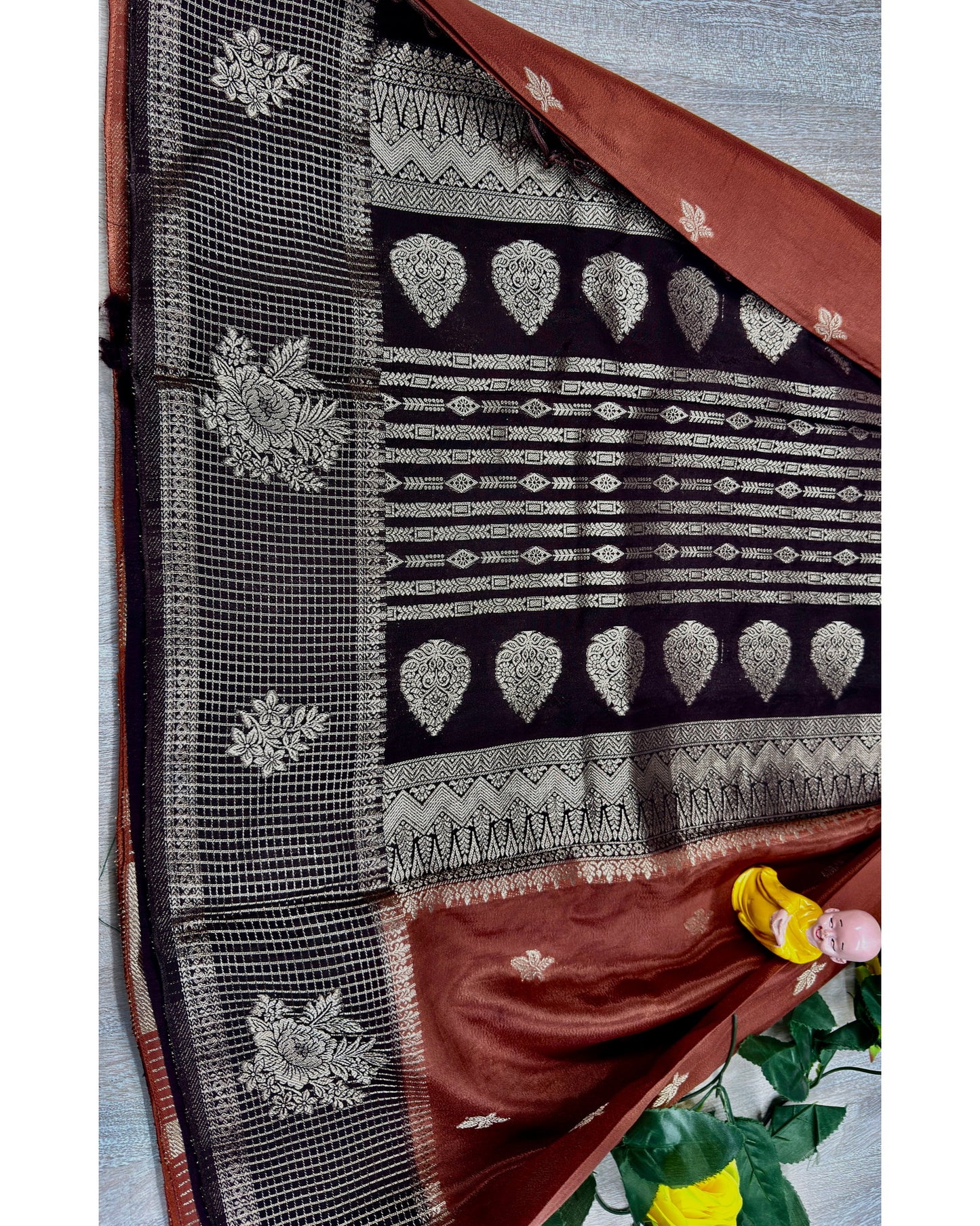 Lite rust orange with brown semi premium banaras
