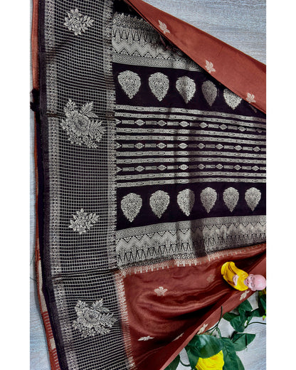 Lite rust orange with brown semi premium banaras