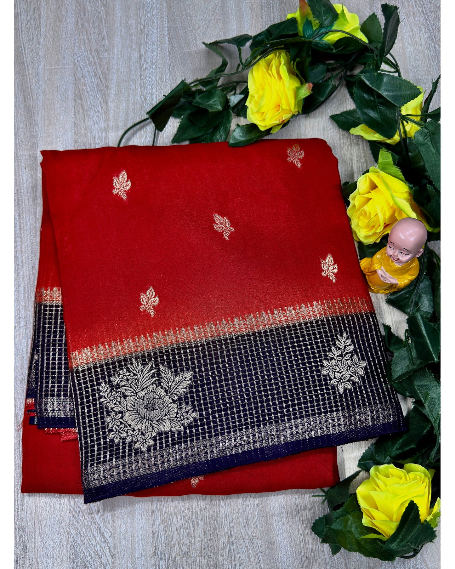 Oranges red with blue semi premium banaras