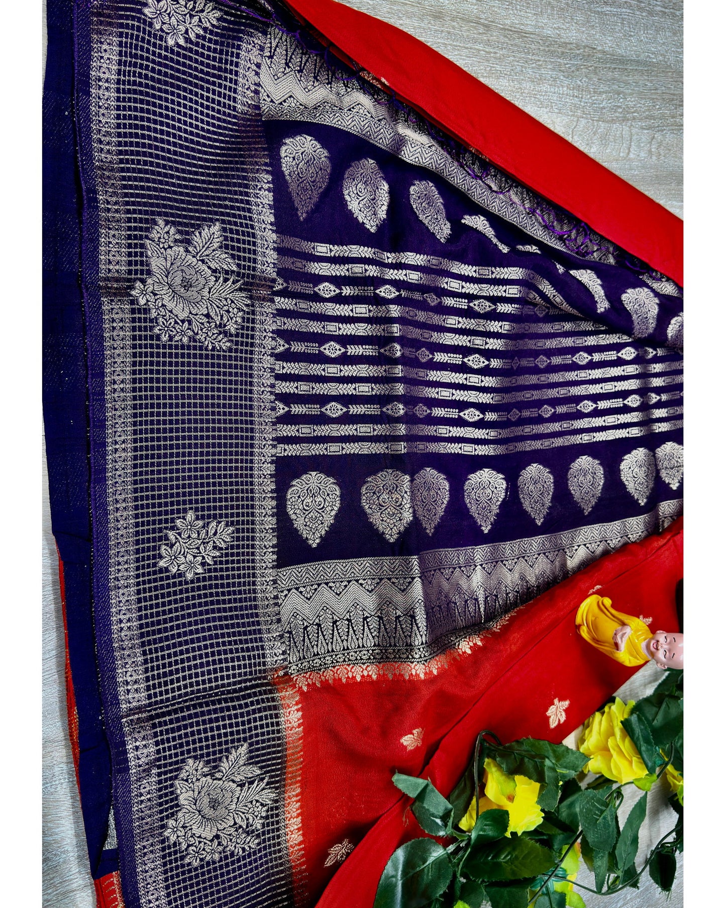 Oranges red with blue semi premium banaras