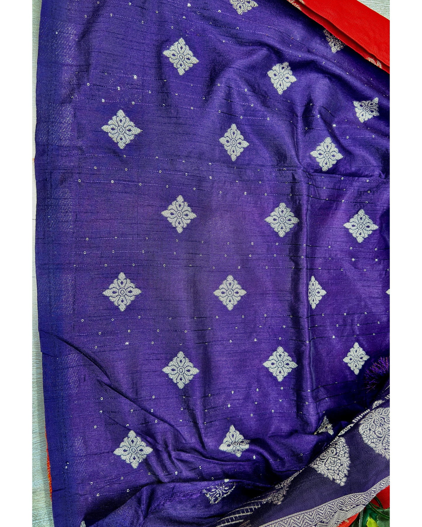 Oranges red with blue semi premium banaras