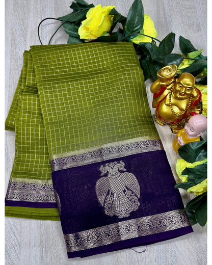 Olive greeen with blue gangabarunda boder