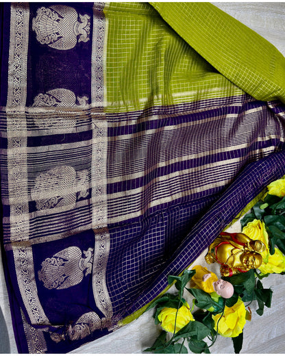 Olive greeen with blue gangabarunda boder