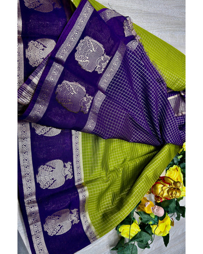 Olive greeen with blue gangabarunda boder